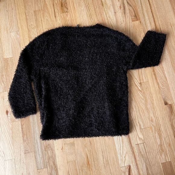 Womens Open Cardigan Sweater Size L Pockets Plush Teddy Knit Black Classic warm - Picture 6 of 6